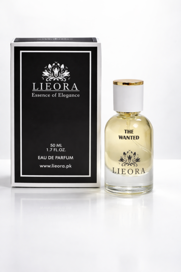 "The Wanted perfume bottle with sleek glass design and luxury fragrance